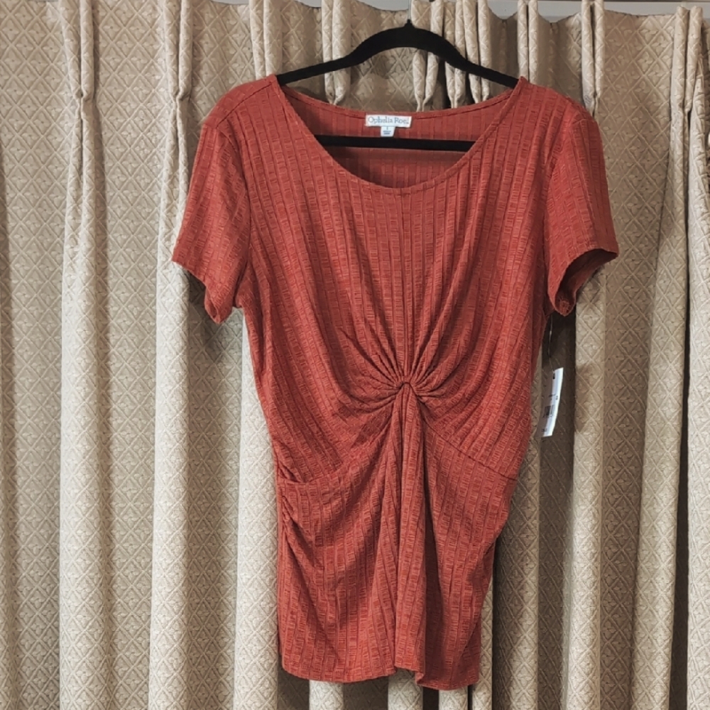 NWT Women's Size Large Ophelia Row Twisted Ribbed Orange Short Sleeve Shirt